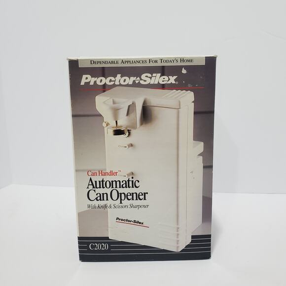 Proctor Silex Automatic Can Opener White w/ Knife and Scissor Sharpener - Picture 1 of 12